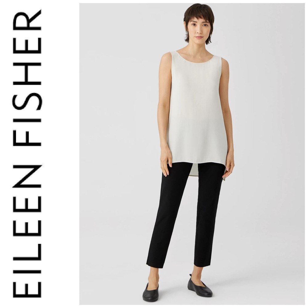 Eileen Fisher Sz M Black Twill Viscose Blend Pull On Skinny Ankle Pants EETK